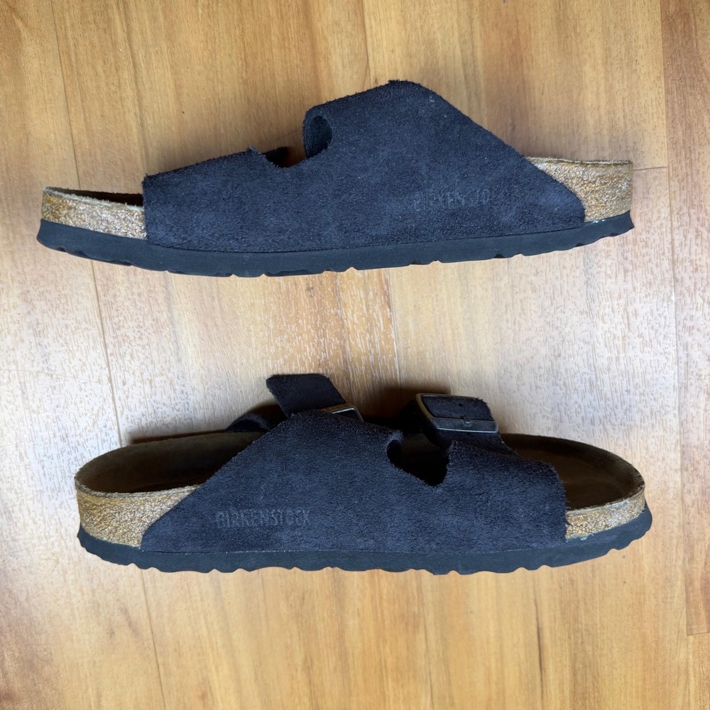 Birkenstock Arizona Black Suede Two Strap Slide Sandals Womens 38 L7 M5 - Picture 8 of 9
